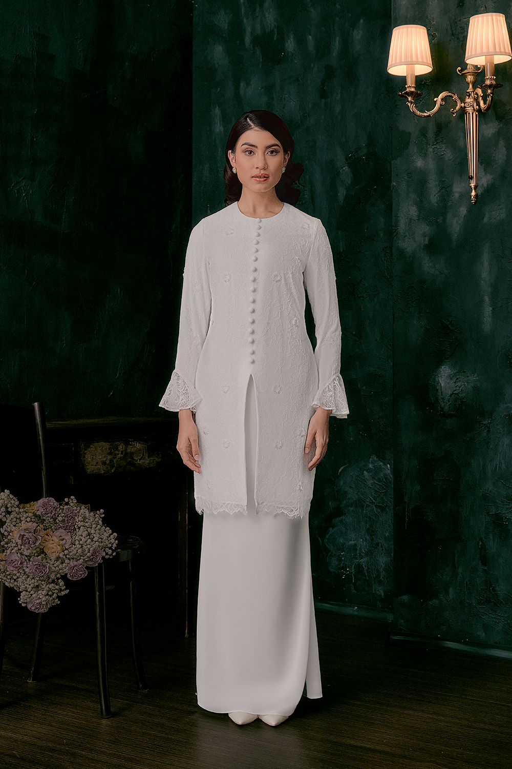 Gita Bridal Long Kebaya in Off White