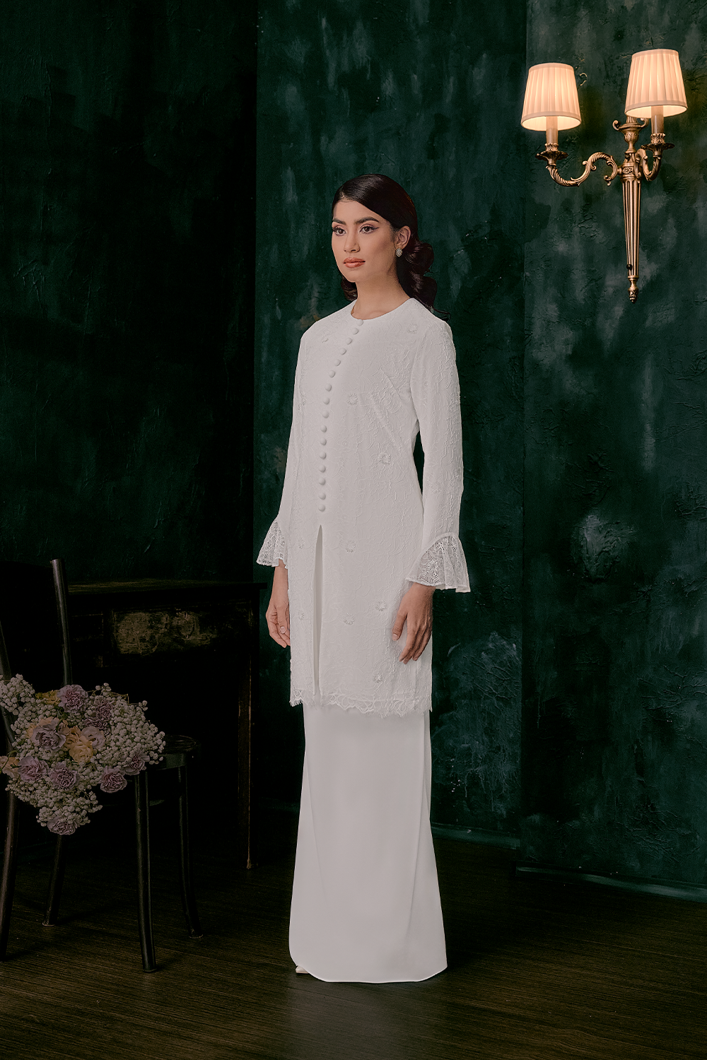 Gita Bridal Long Kebaya in Off White