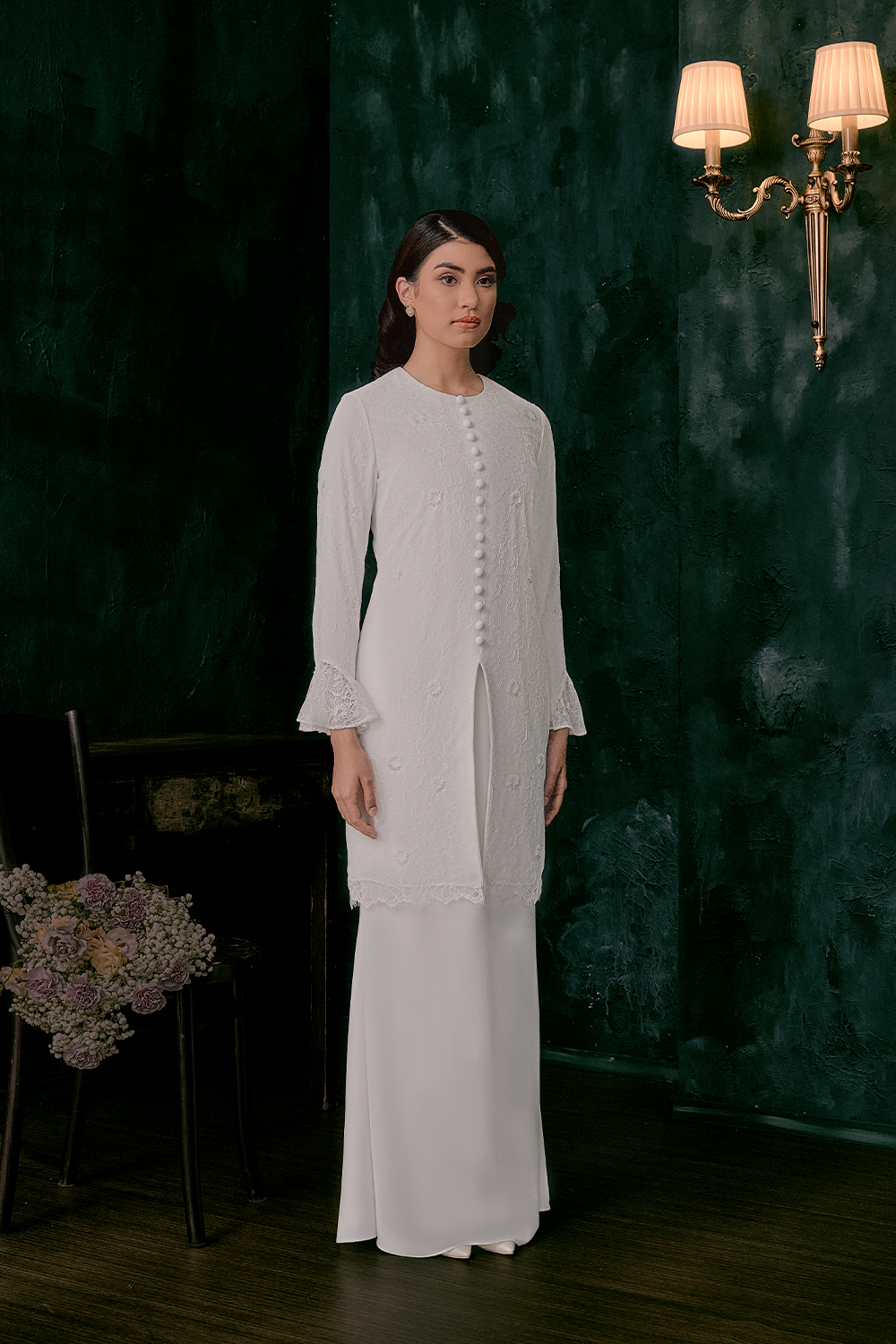 Gita Bridal Long Kebaya in Off White