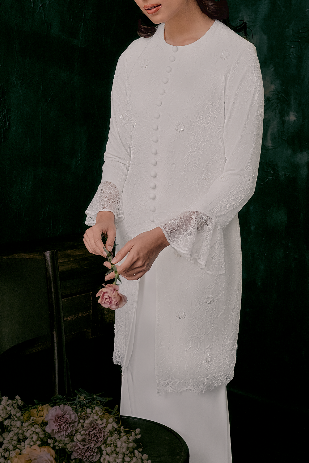 Gita Bridal Long Kebaya in Off White