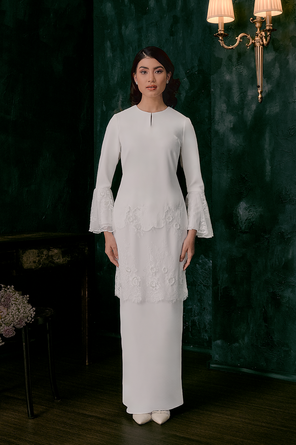 Imaan Bridal Long Kurung in Off White