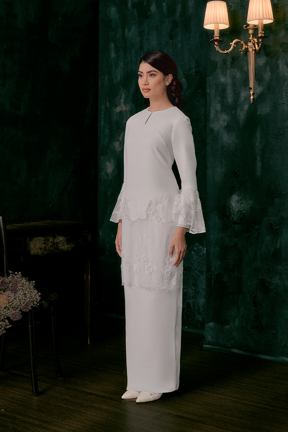 Imaan Bridal Long Kurung in Off White
