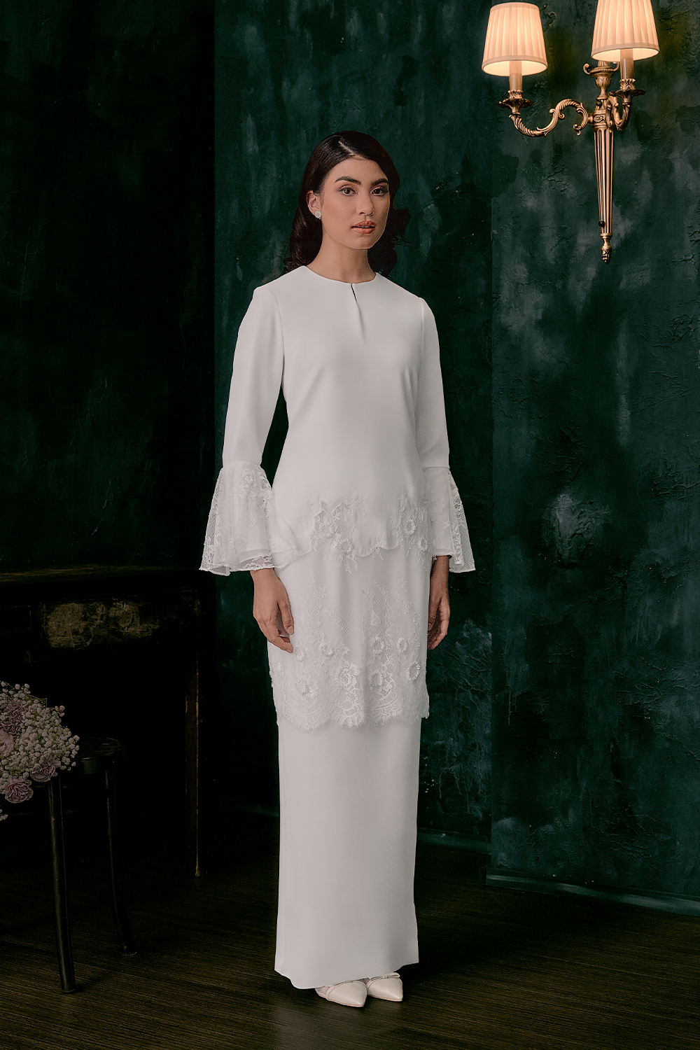 Imaan Bridal Long Kurung in Off White