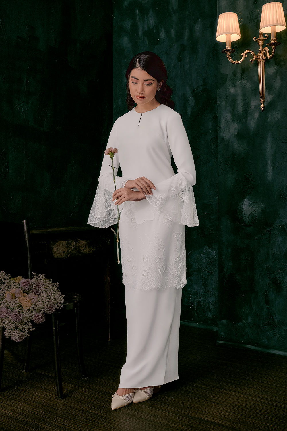 Imaan Bridal Long Kurung in Off White