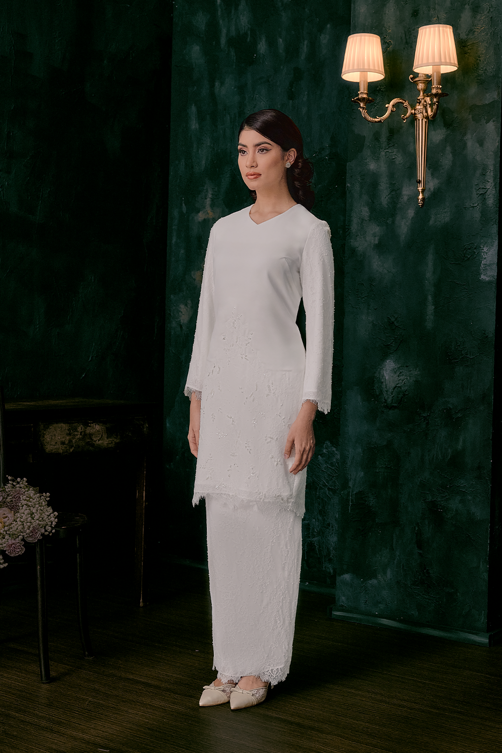 Kesuma Bridal Long Kurung in Off White
