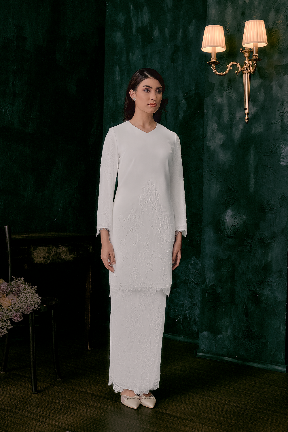 Kesuma Bridal Long Kurung in Off White