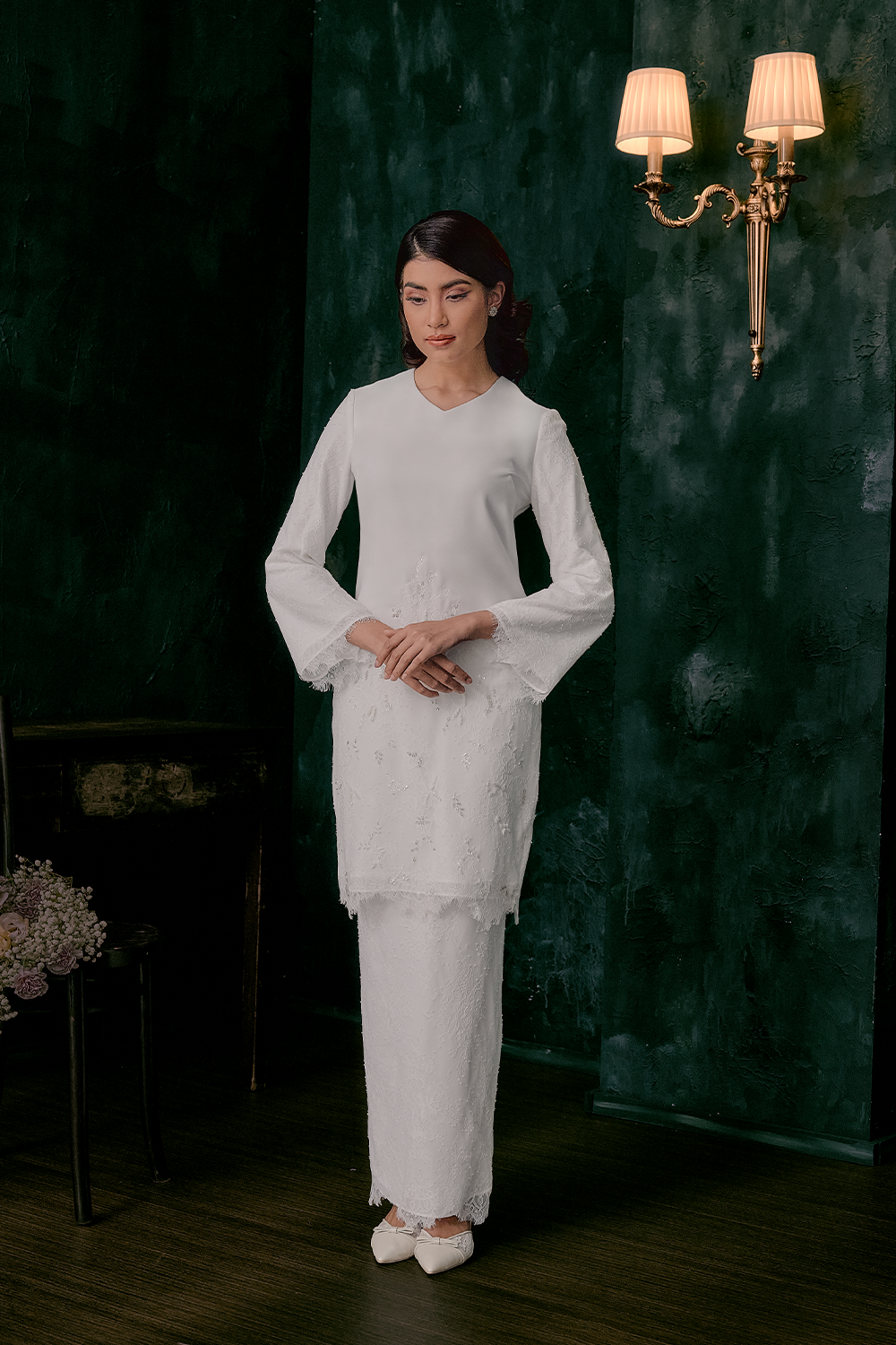 Kesuma Bridal Long Kurung in Off White