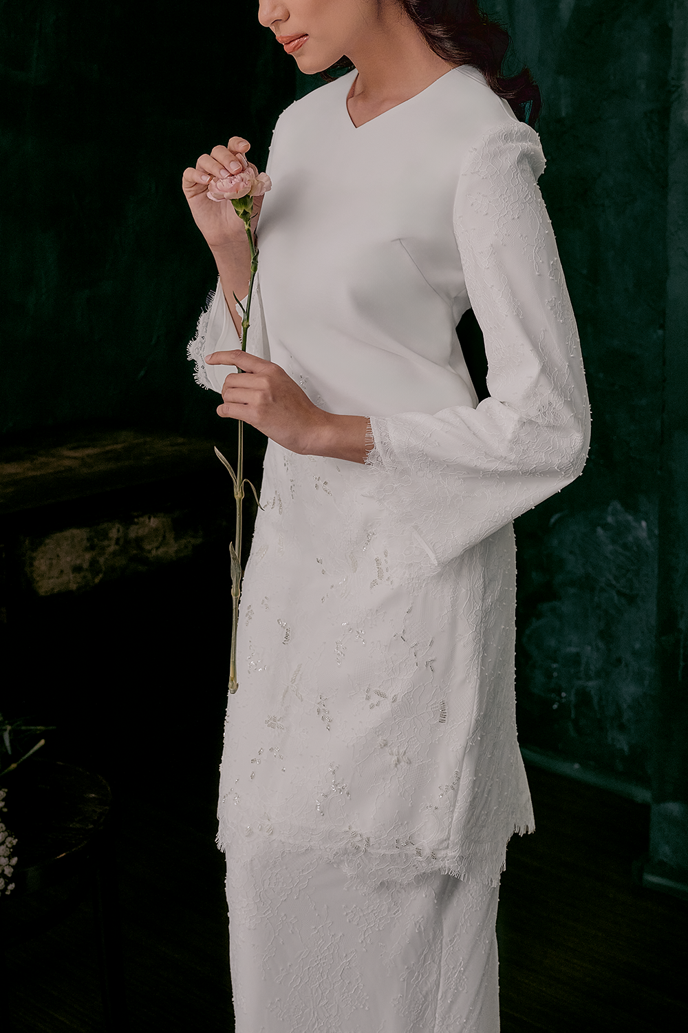 Kesuma Bridal Long Kurung in Off White