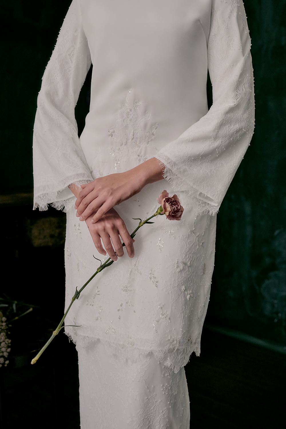 Kesuma Bridal Long Kurung in Off White