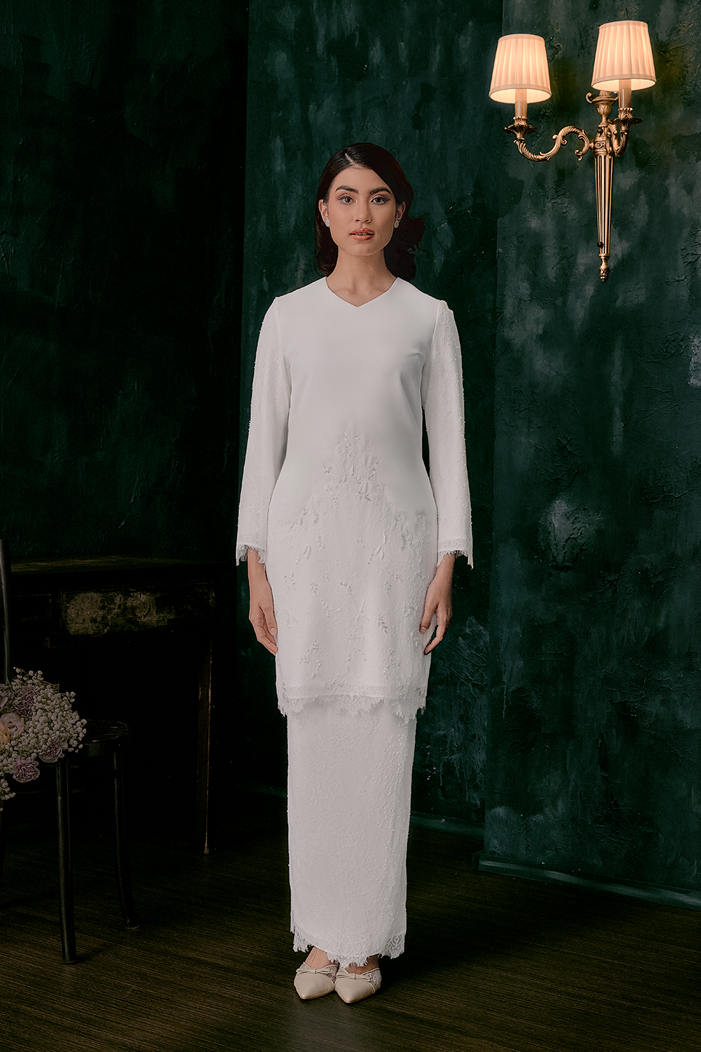 Kesuma Bridal Long Kurung in Off White