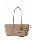 Rico Rinaldi Mendy Latte East-West shoulder bag with detachable mini pouch, spacious women's work bag in crocodile embossed PU vegan leather