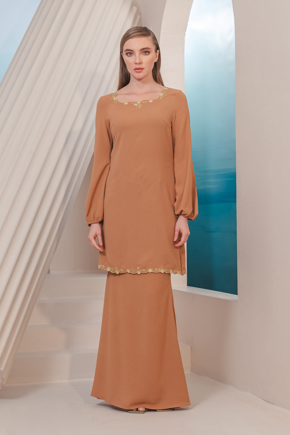 Ava Long Modern Kurung Summeraya in Brown