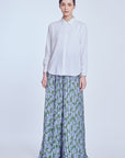 Pleated Palazzo In Printed Steel Blue