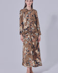 Aulia Long Top Printed In Olive Brown
