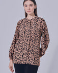 Loki Printed Basic Blouse in Brown