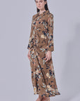 Aulia Long Top Printed In Olive Brown