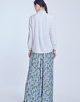 Pleated Palazzo In Printed Steel Blue