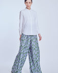 Pleated Palazzo In Printed Steel Blue