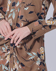 Aulia Long Top Printed In Olive Brown